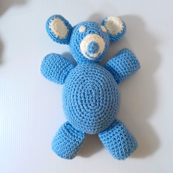 •Handmade Crocheted stuffed Bear sky blue and white 🐻 10in - Picture 2 of 10